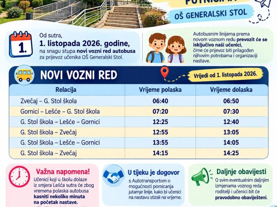 OBAVIJEST O NOVOM VOZNOM REDU!